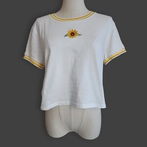 White Sunflower Cropped Ringer Tee, Women's L